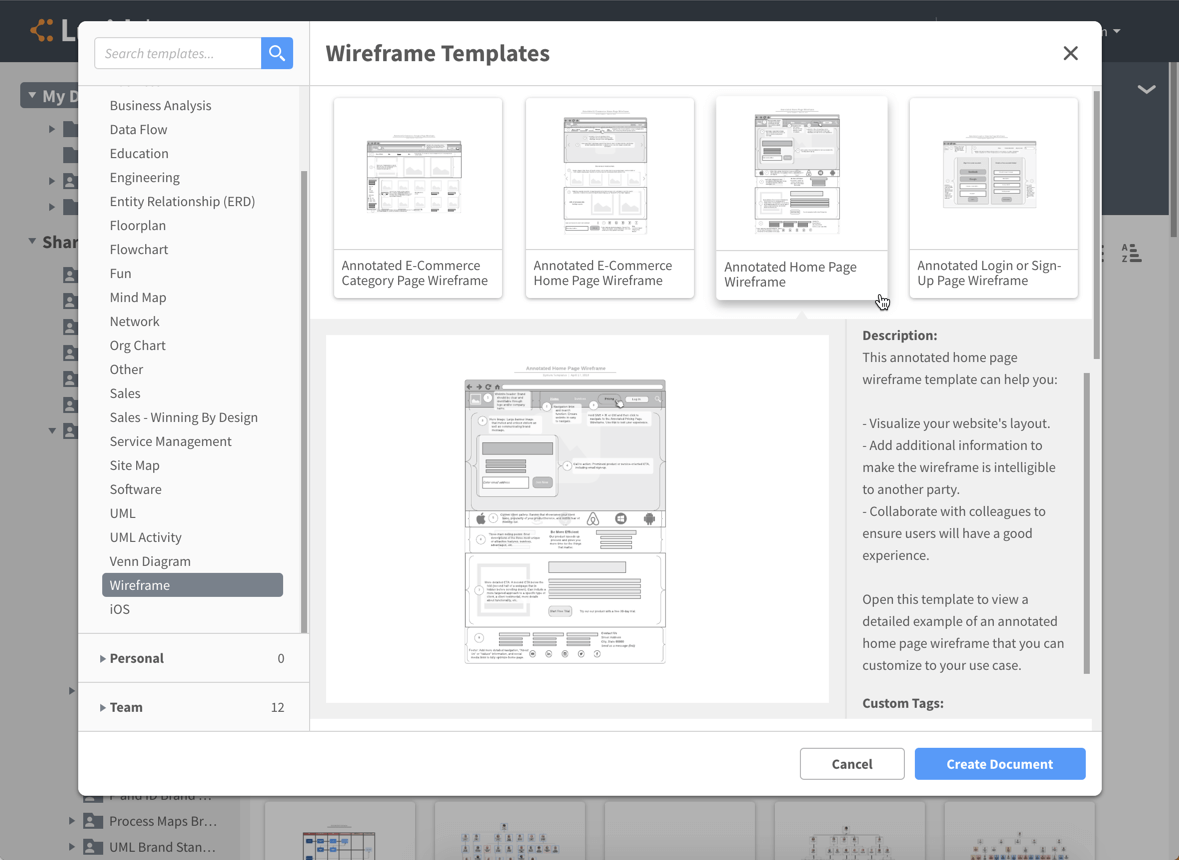 Templates for web pages, user flows, and apps