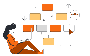 person med en bärbar dator som importerar och exporterar idéer med diagram