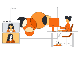 3 people video chatting while collaborating on a venn diagram