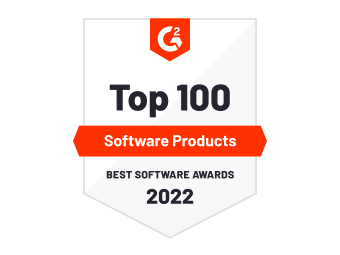 Aufkleber mit der Aufschrift „Top 100 Software-Produkte, Auszeichnung als beste Software 2022“
