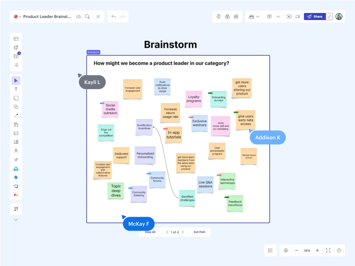Beispiel einer Brainstorming Sitzung in Lucidspark
